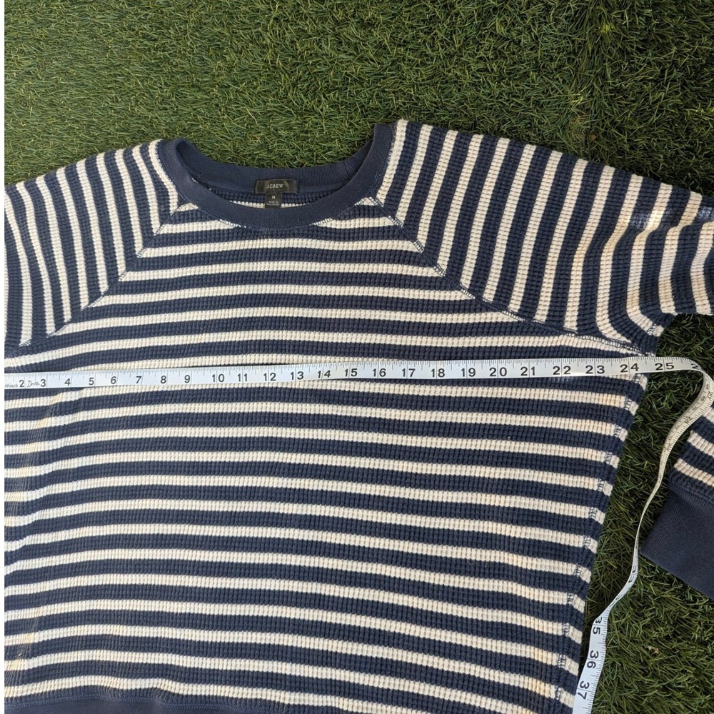 J. Crew Womens Navy Blue White Striped Waffle Knit Thermal Pullover Top Size M - Picture 5 of 6